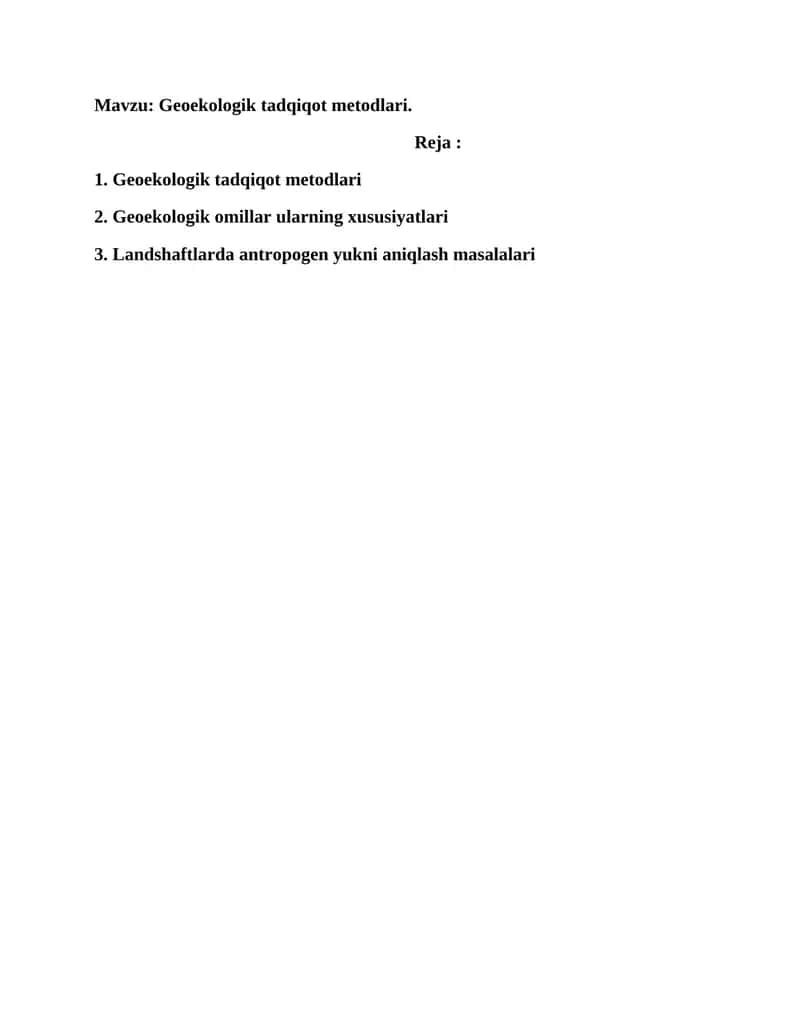 Geoekologiya. Geoekologik tadqiqot metodlari