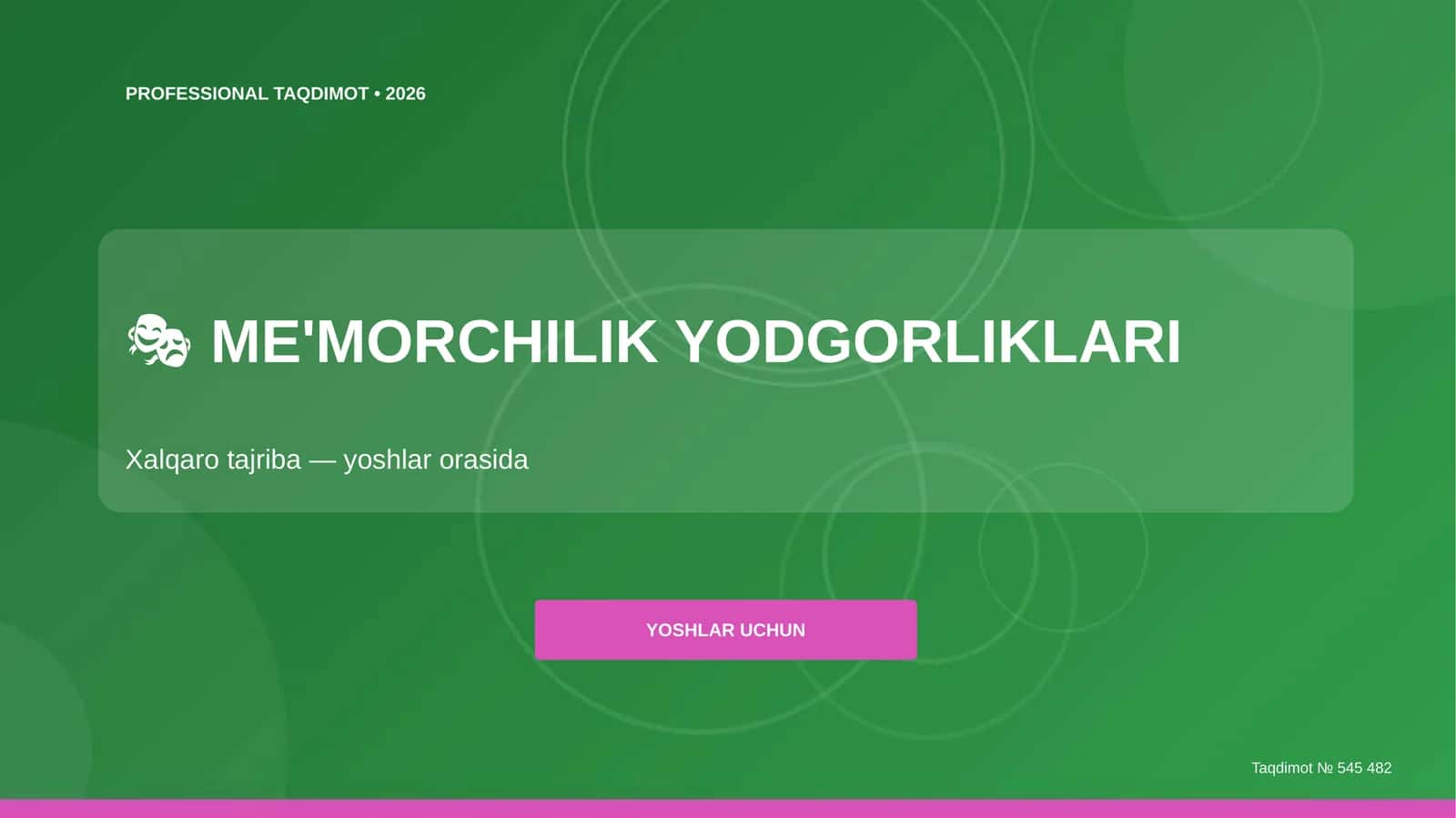Me'morchilik yodgorliklari: xalqaro tajriba (yoshlar orasida) [yoshlar uchun]