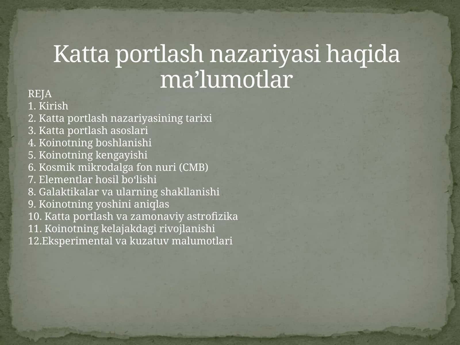 Kattaportlash nazariyasi haqida ma’lumotlar