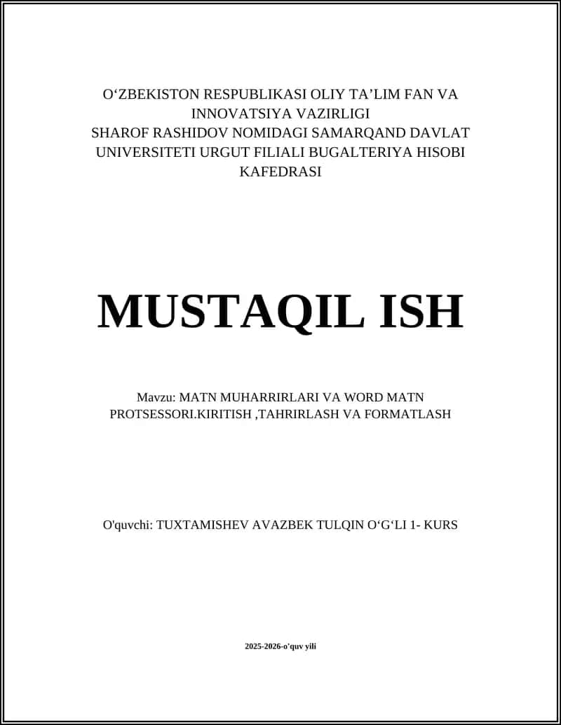 MATN MUHARRIRLARI VA WORD MATN PROTSESSORI