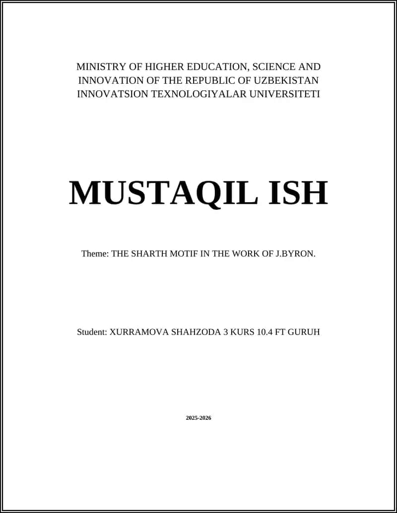 The SHARTH MOTIF IN THE WORK OF J.BYRON