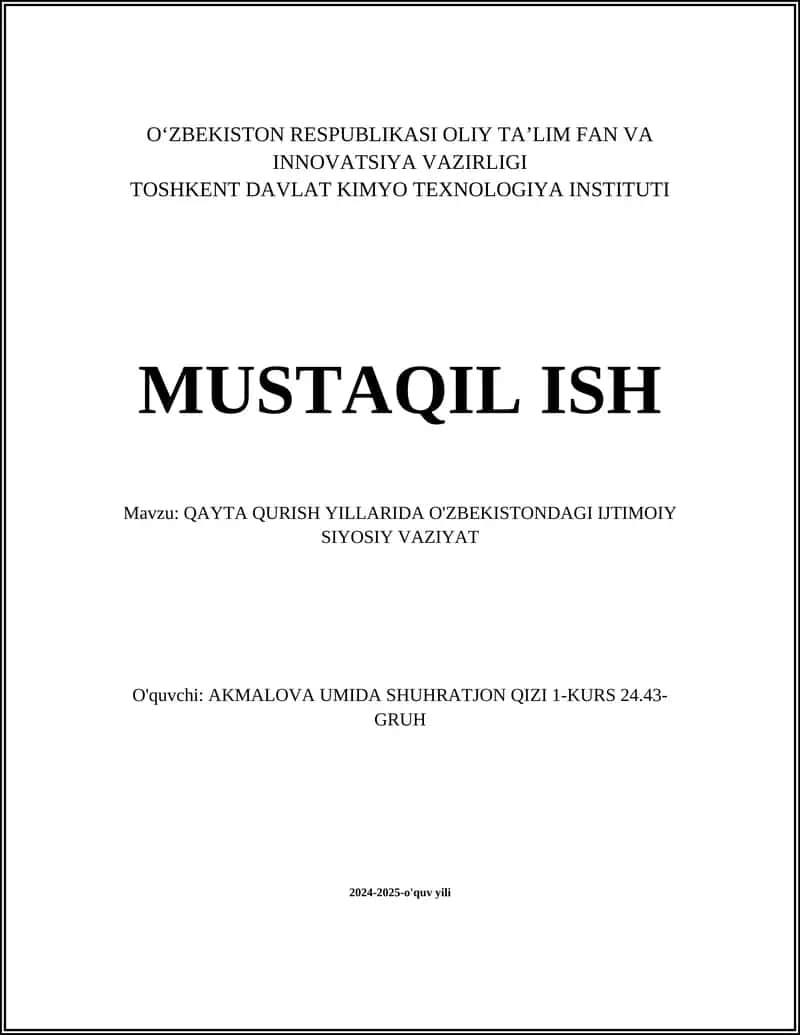Qayta qurish yillarida O'zbekistondagi ijtimoiy siyosiy vaziyat