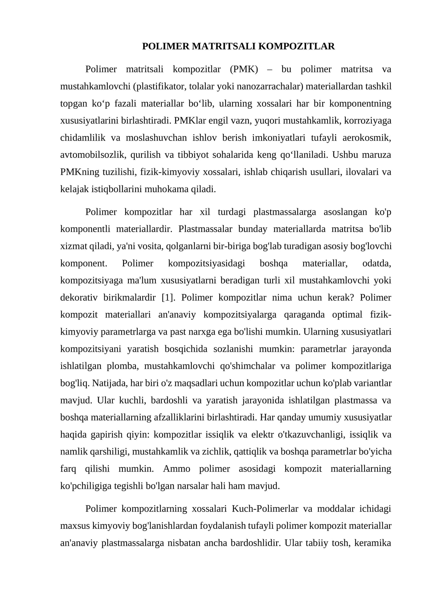 POLIMER MATRITSALI KOMPOZITLAR