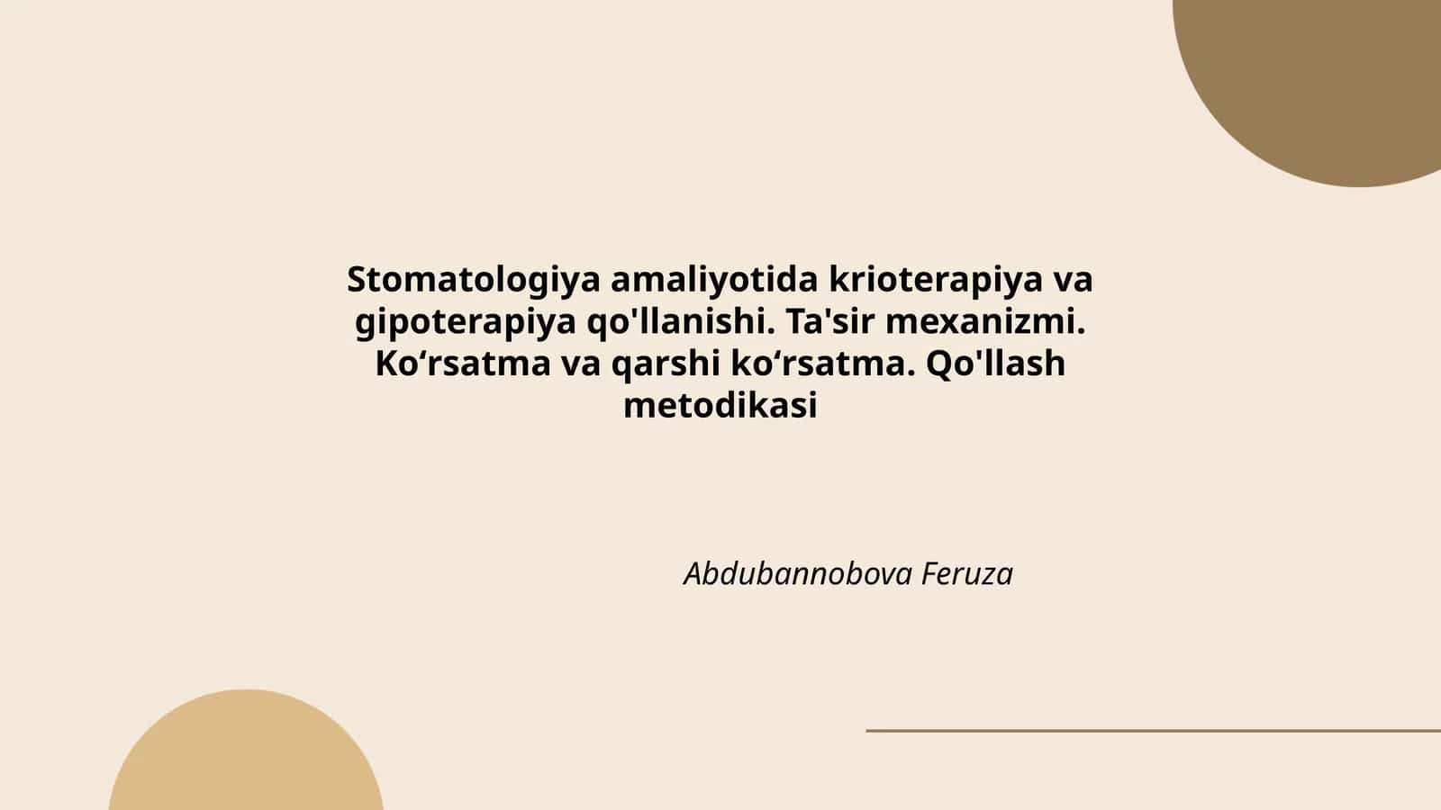 Krioterapiya va gipoterapiya qo'llash metodikasi