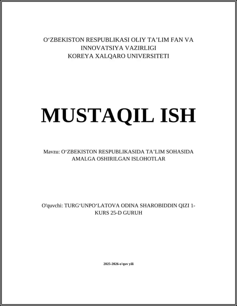 Ta'lim sohasida qonunchilikni isloh qilish