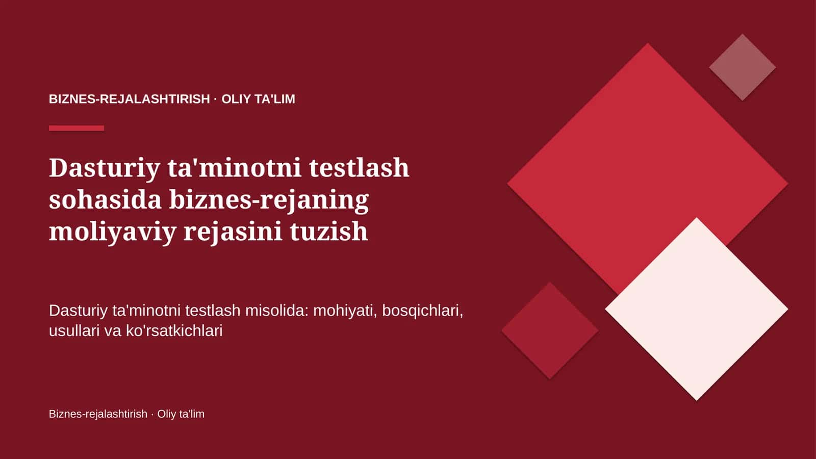 dasturiy ta'minotni testlash sohasida biznes rejaning moliyaviy rejasini tuzish 2591