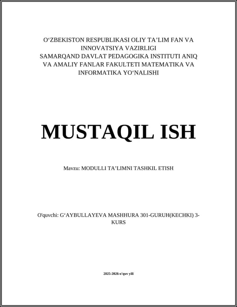 MODULLI TAʼLIMNI TASHKIL ETISH