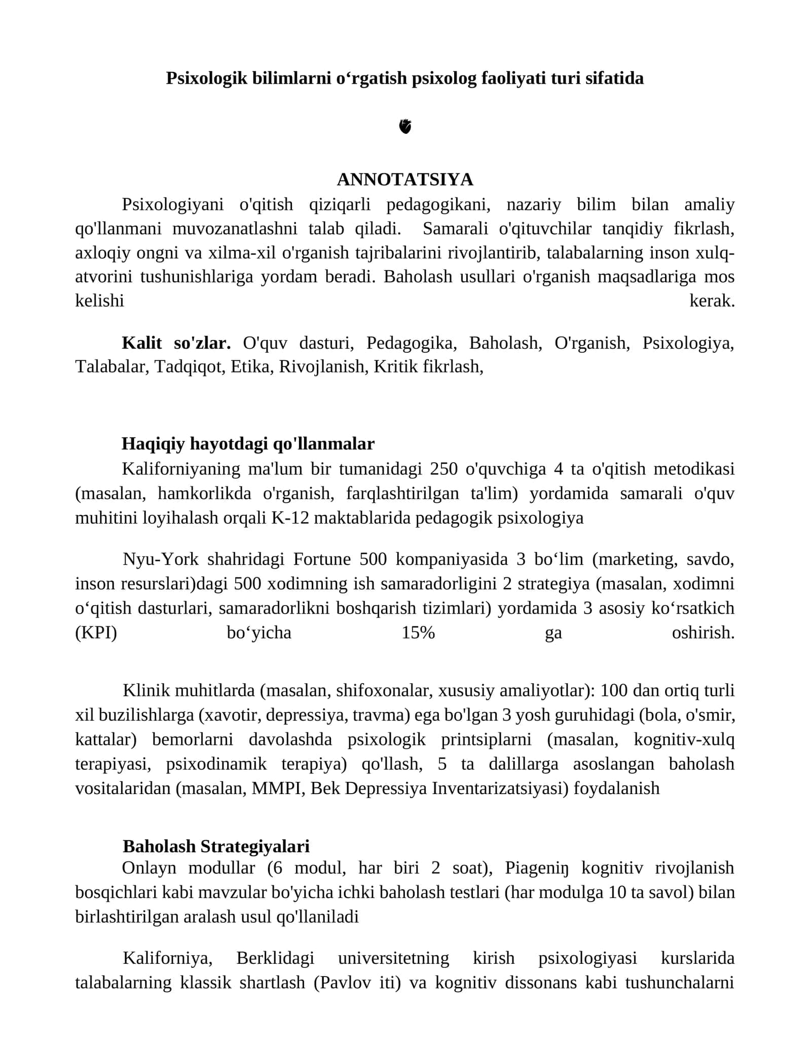 Psixologik bilimlarni o‘rgatish