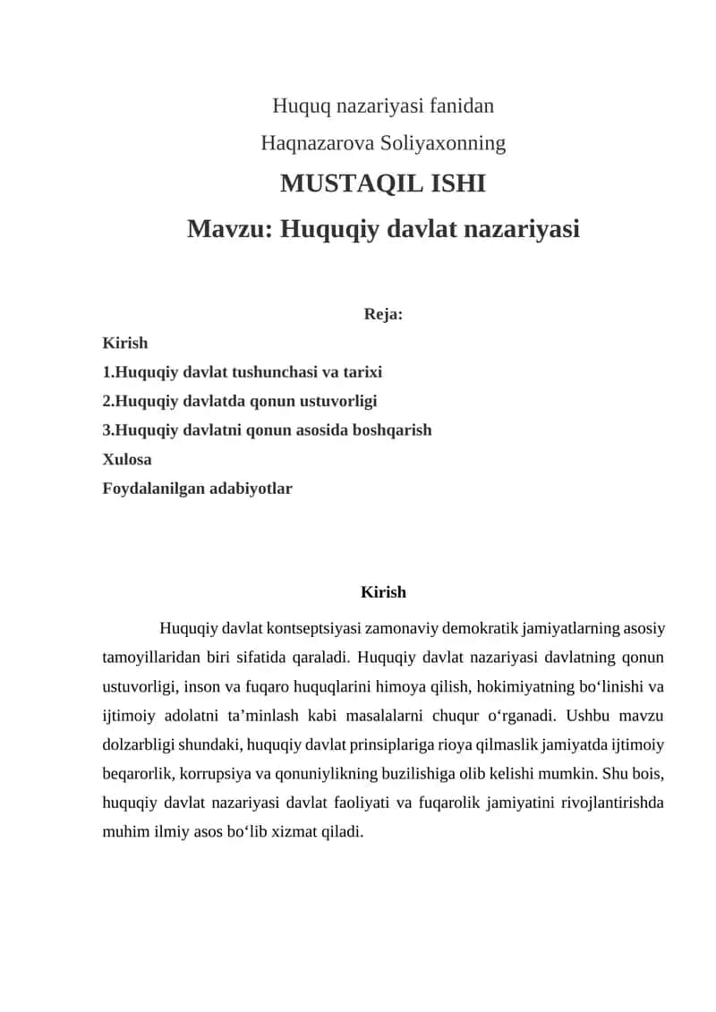 Huquq nazariyasi fanidan