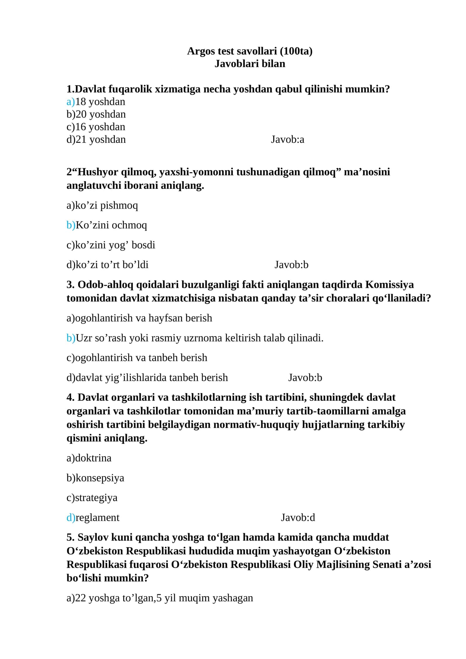 Argos test savollari (100ta)