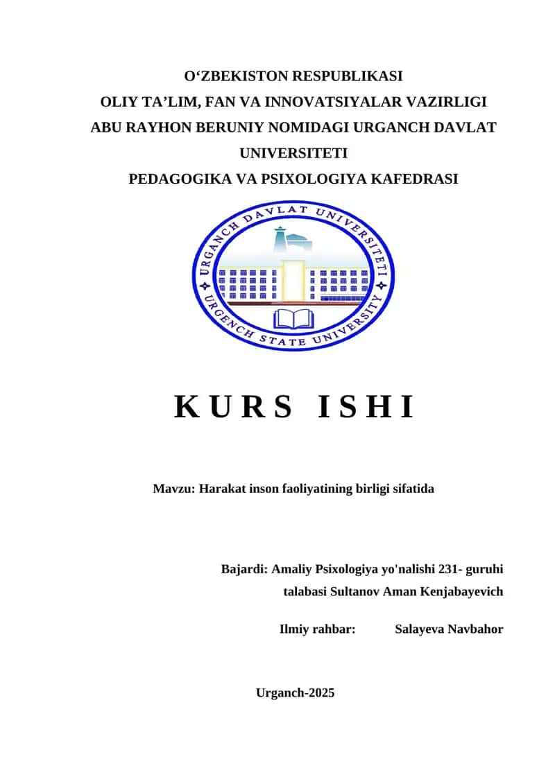 Harakat inson faoliyatining birligi sifatida Ҳаракат инсон фаолиятининг бирлиги сифатида