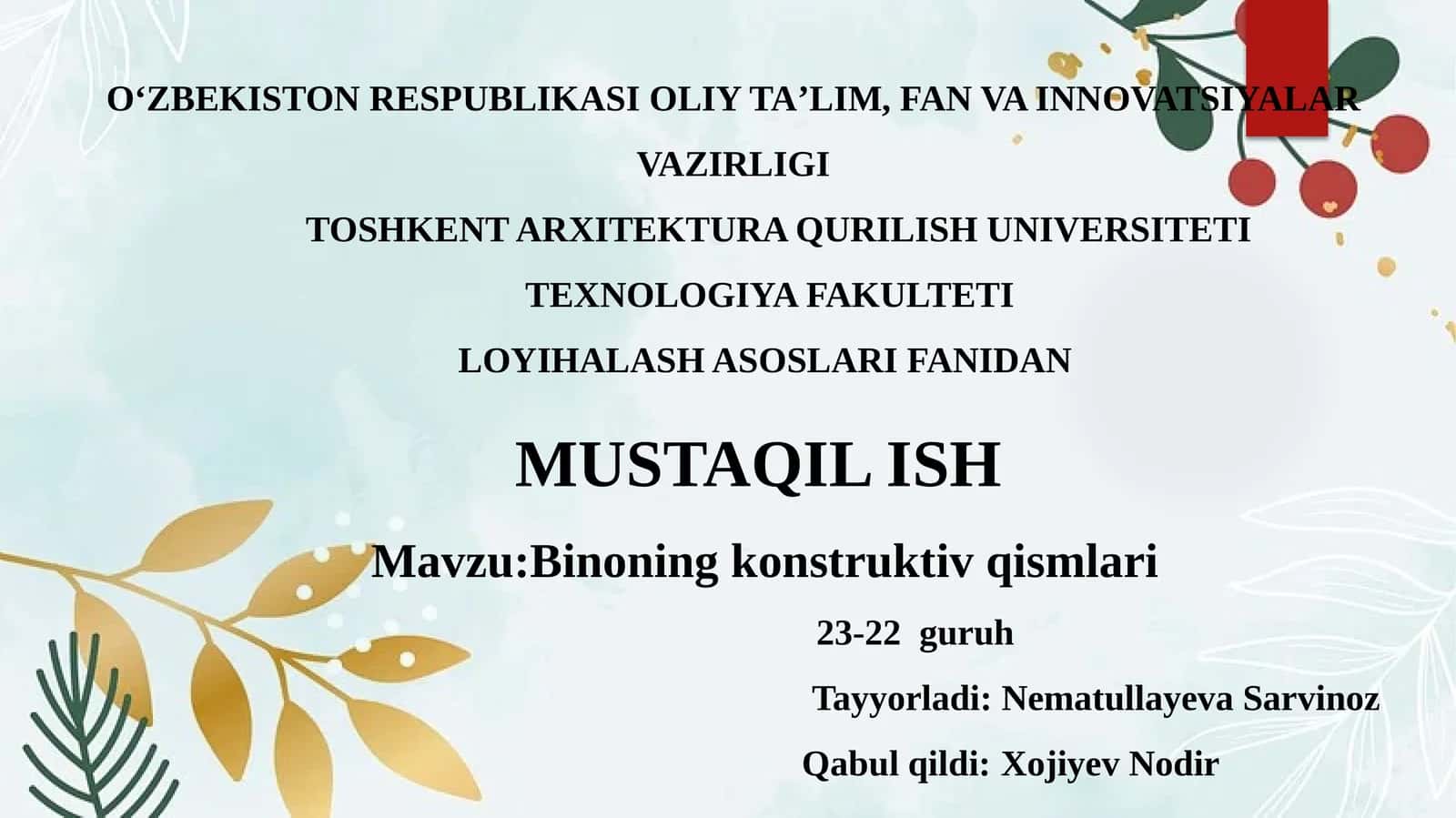 Binoning konstruktiv qismlari