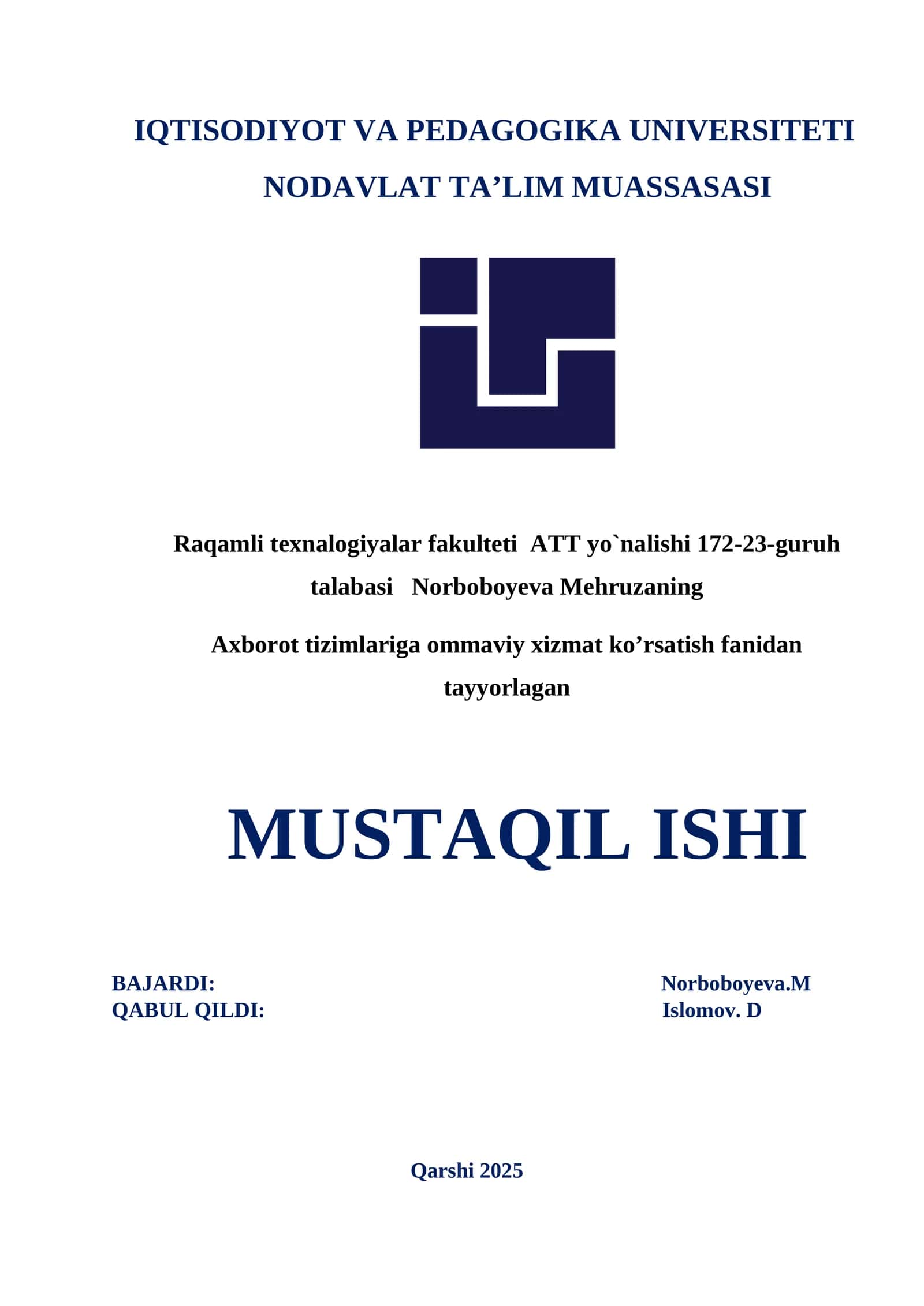 Oddiy navbat tizimi (M/M/1)