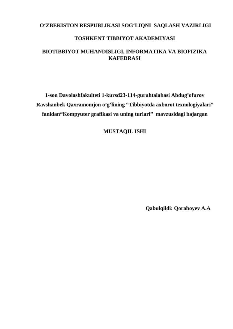 Kompyuter grafikasi va uning turlari