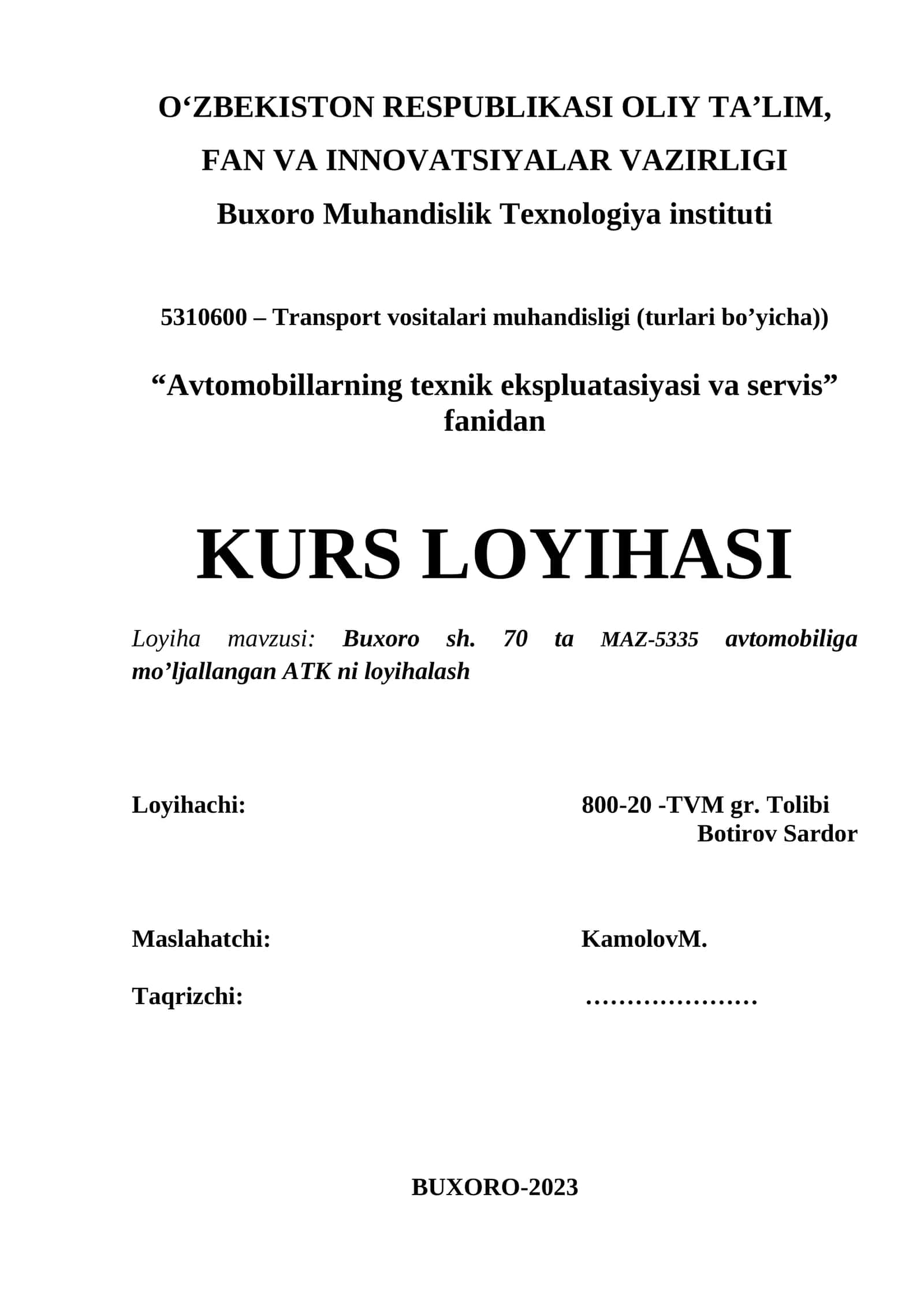 Avtomobillarning texnik ekspluatasiyasi va servis