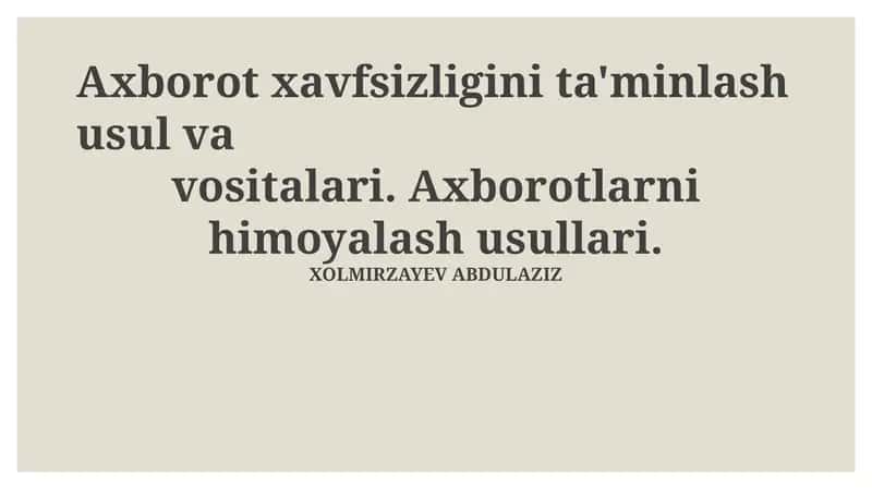 Ma'lumotlarni himoya qilish usullari