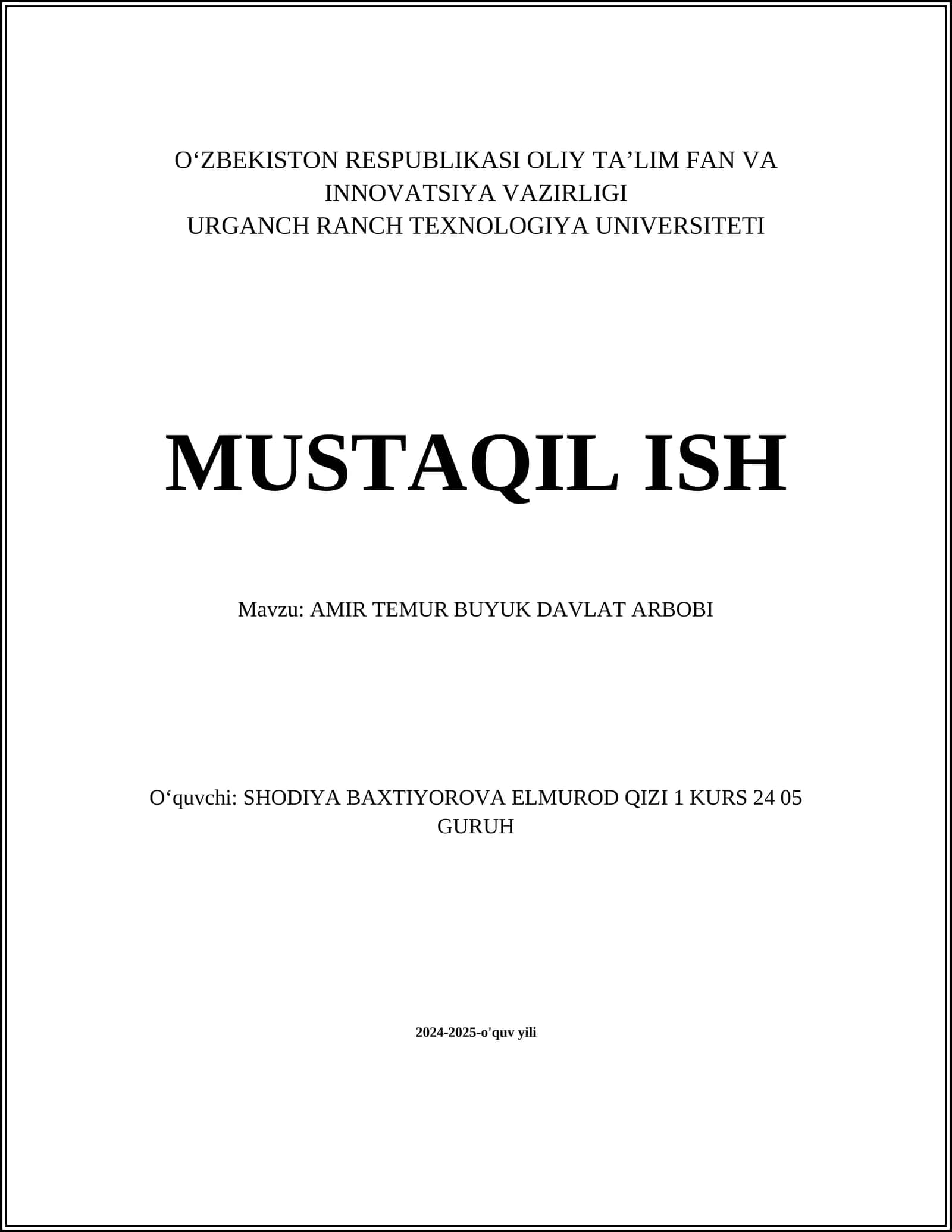 AMIR TEMUR BUYUK DAVLAT ARBOBI