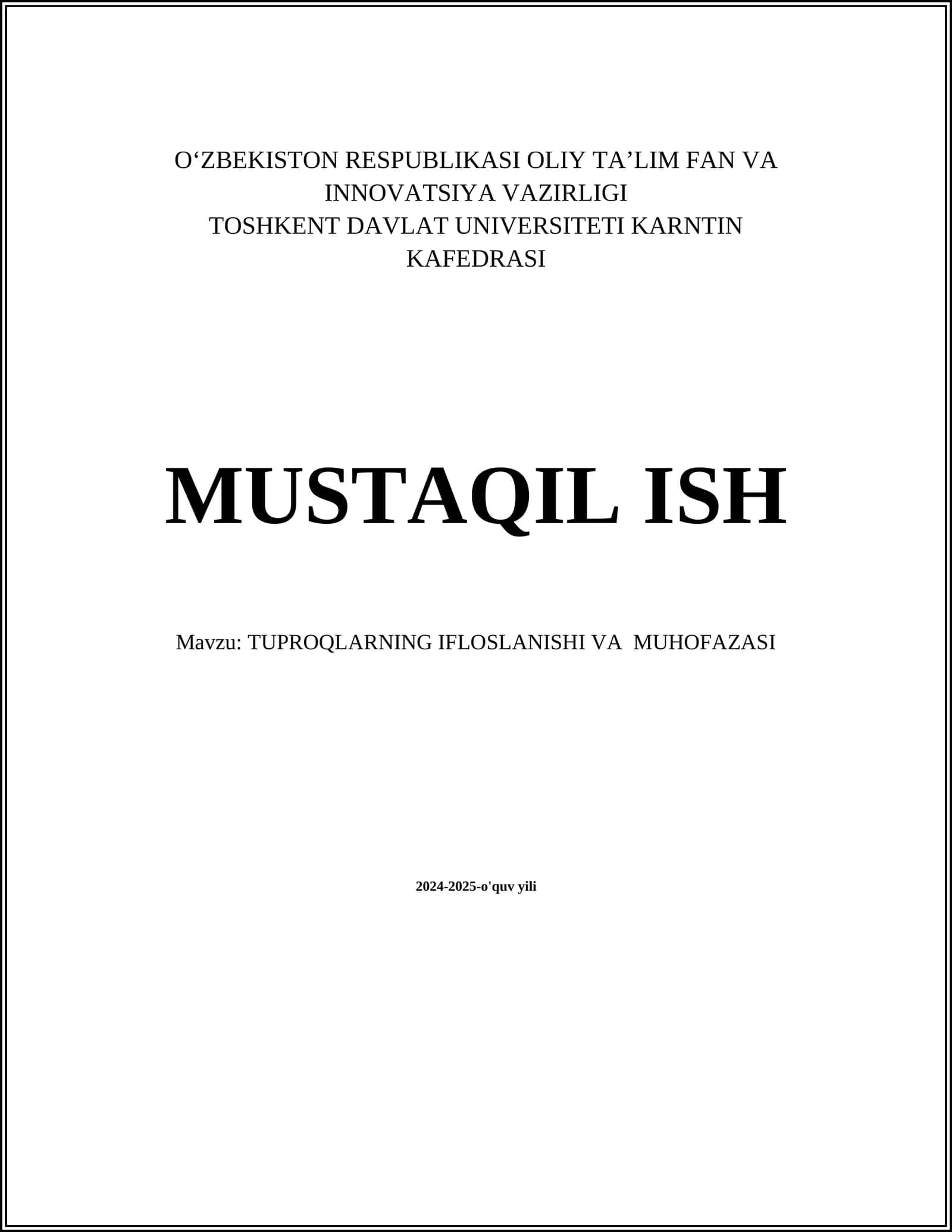 TUPROQLARNING IFLOSLANISHI VA MUHOFAZASI