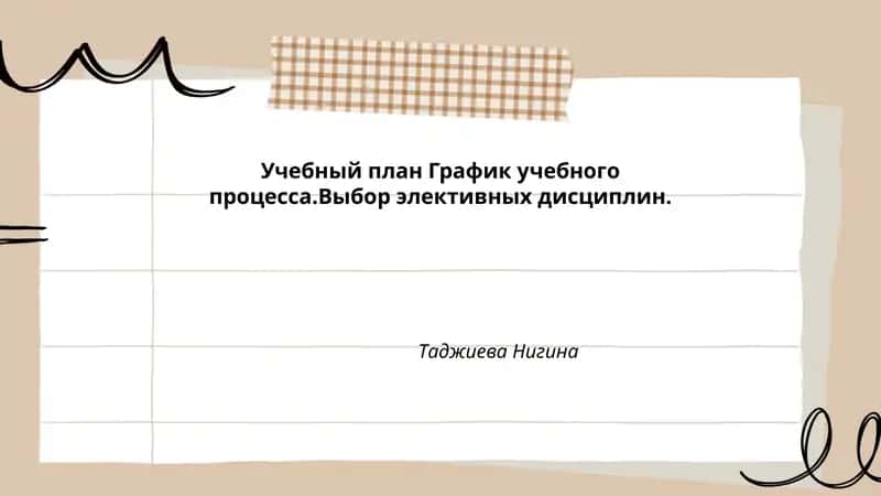 Учебный план График учебного процесса.Выбор элективных дисциплин