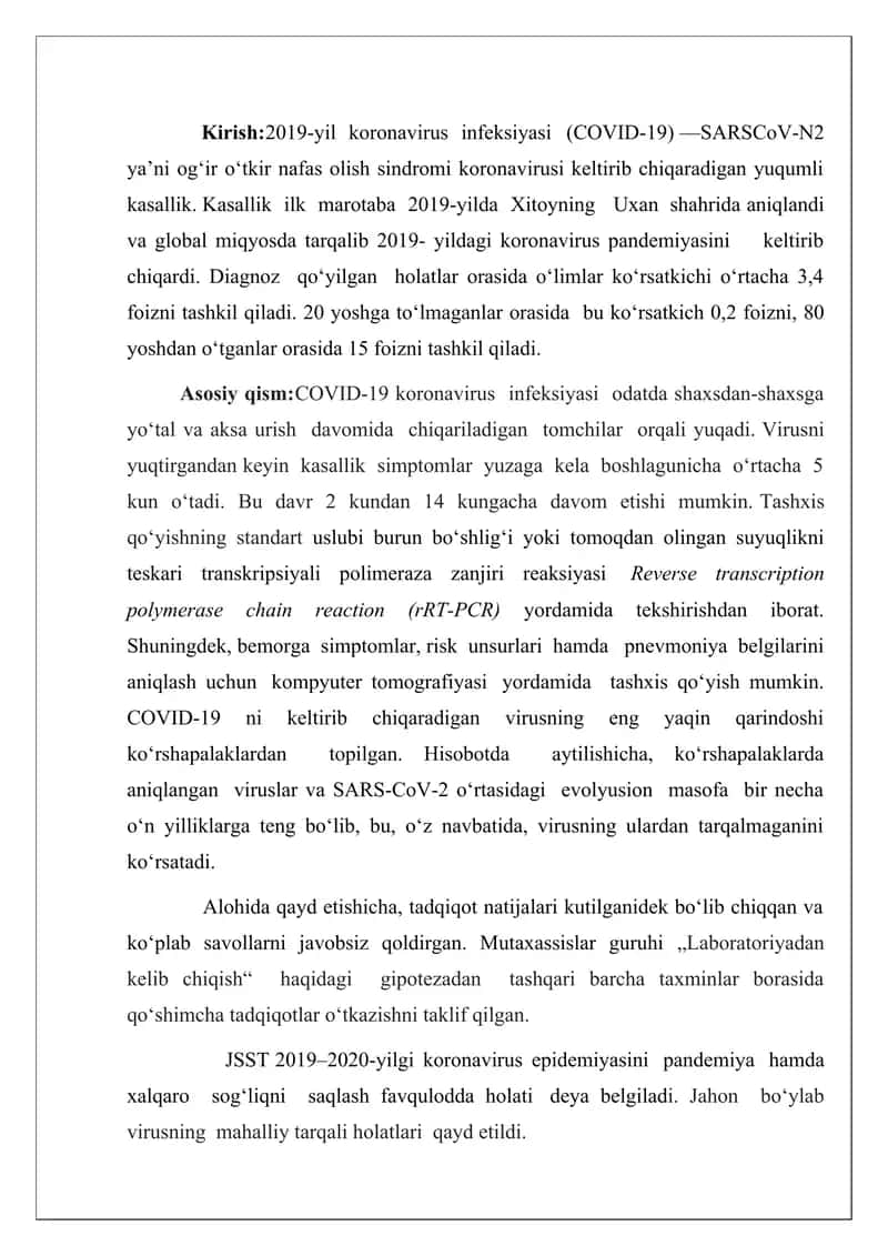 viruslarning epidemiologiyasi covid 19