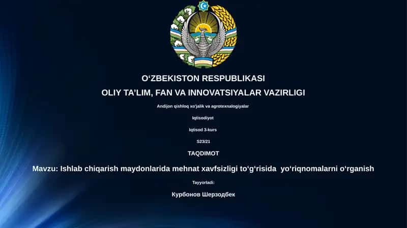 Ishlab chiqarish maydonlarida mehnat xavfsizligi yo'riqnomalari