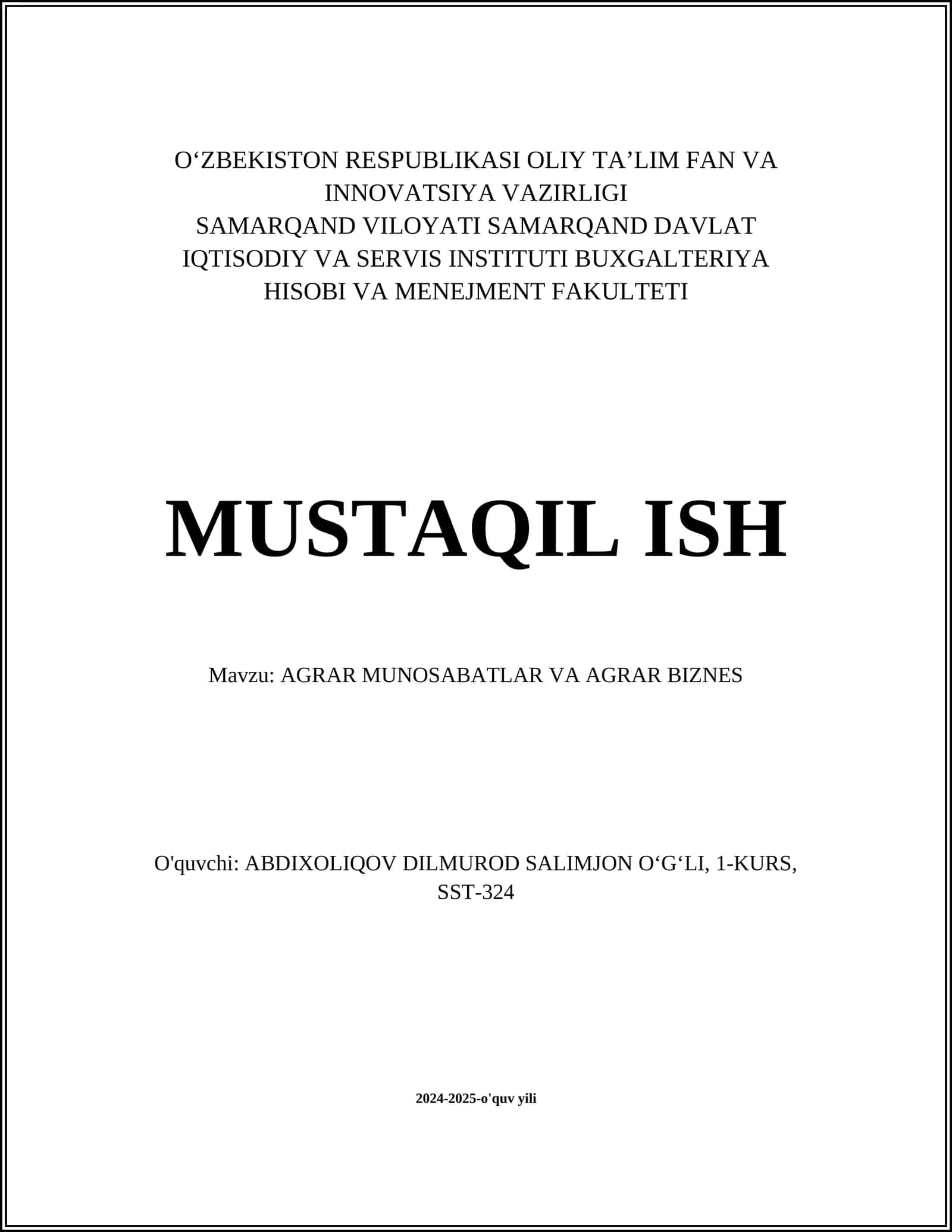 AGRAR MUNOSABATLAR VA AGRAR BIZNES