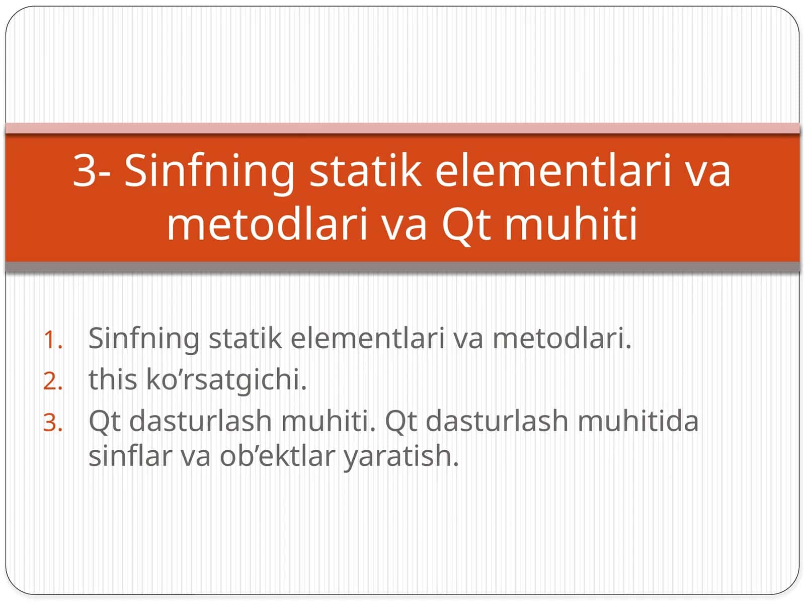 Sinfning statik elementlari va metodlari