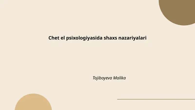 Chet el psixologiyasida shaxs nazariyalari