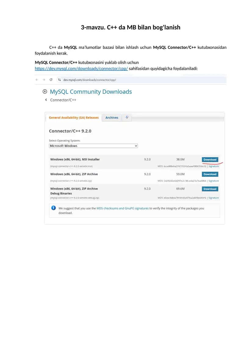 C++ da MySQL bilan ishlash