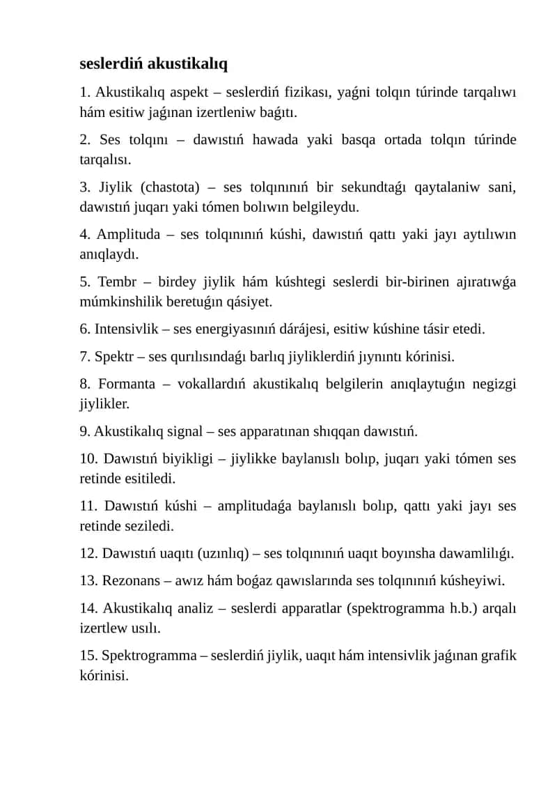 seslerdiń akustikalıq