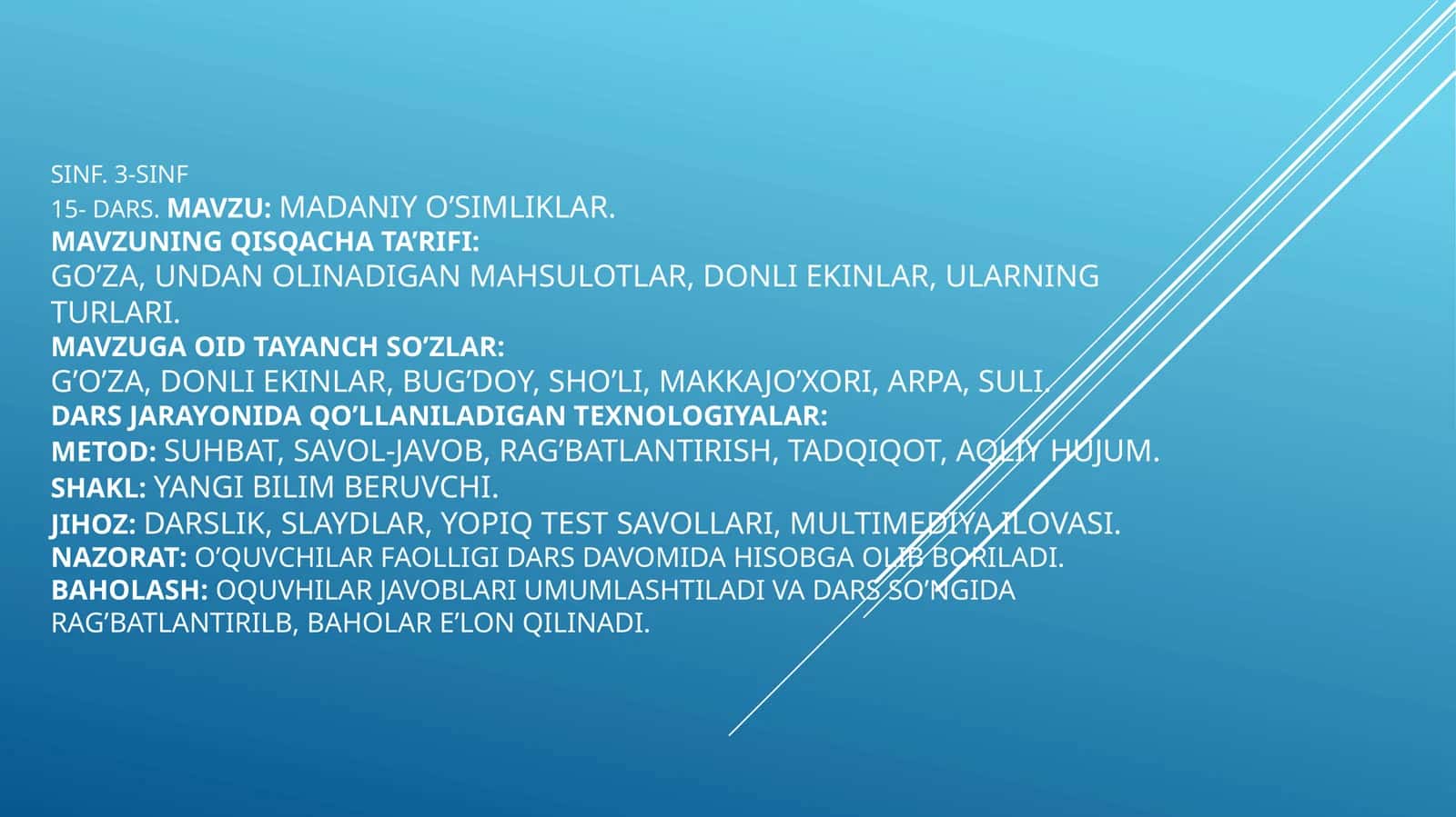 3-sinf Tabiiy Fan (Science) Madaniy o'simliklar dars ishlanma