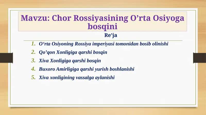 Chor Rossiyasining O’rta Osiyoga bosqini