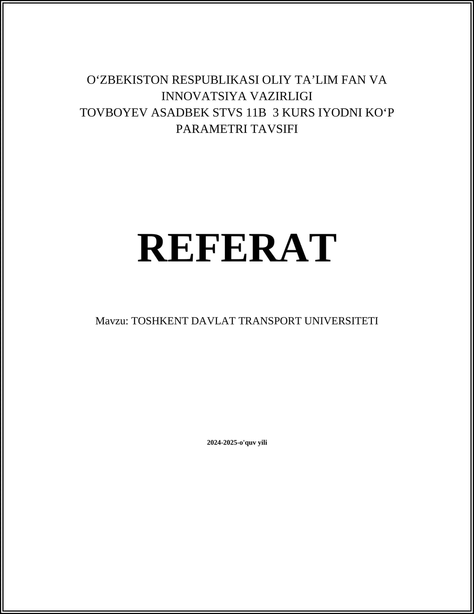 TOSHKENT DAVLAT TRANSPORT UNIVERSITETI