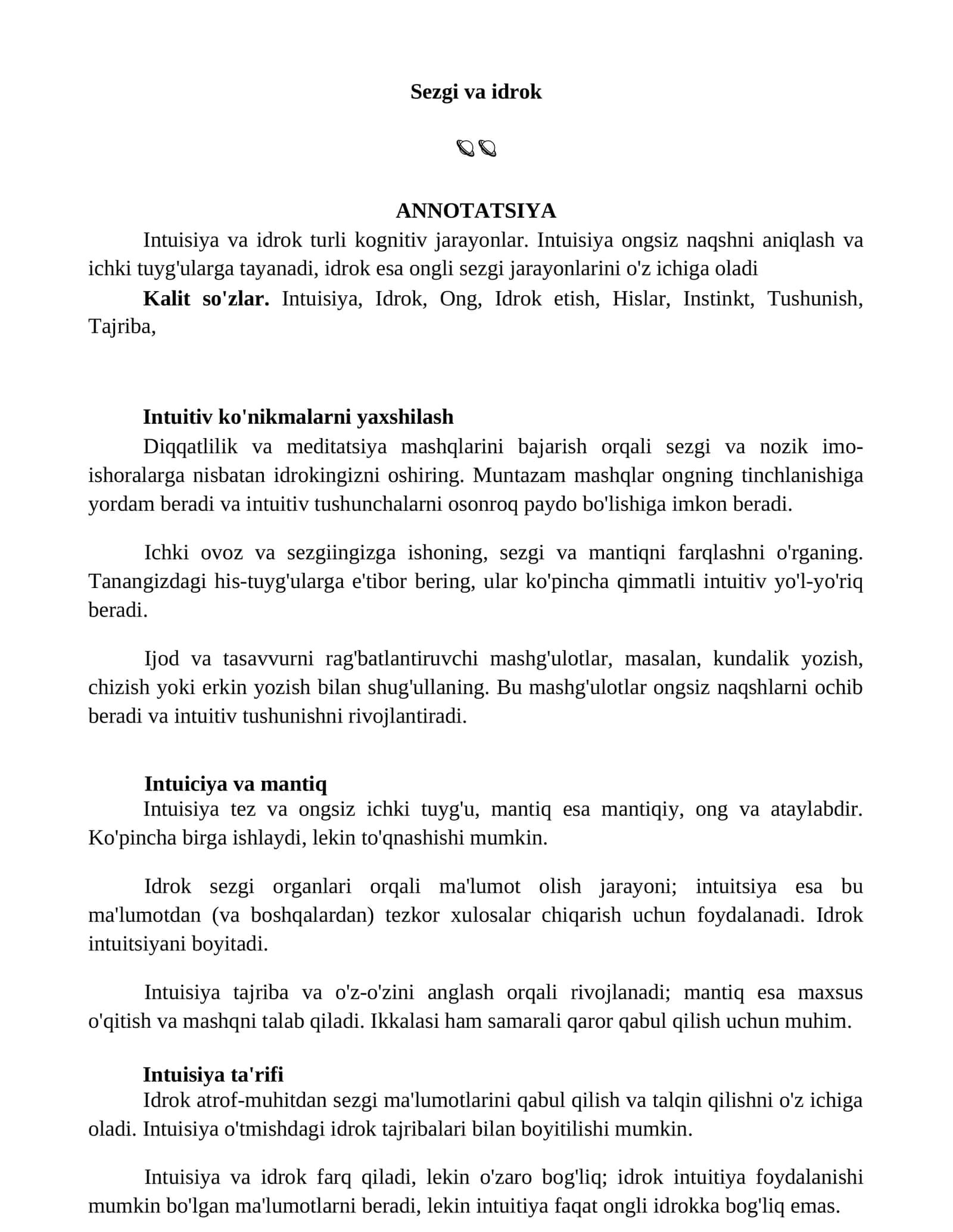 Sezgi va idrok