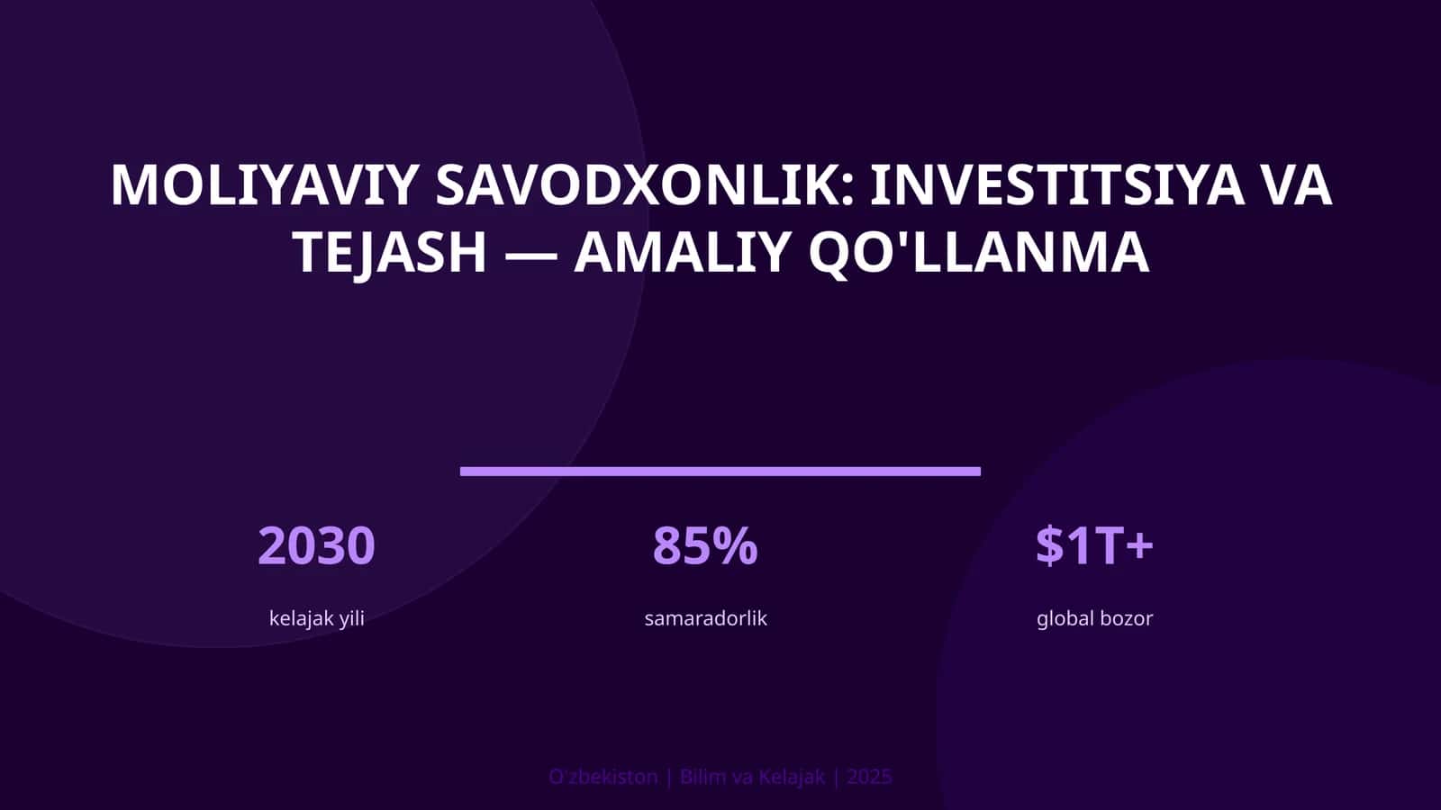 Moliyaviy savodxonlik: investitsiya va tejash — amaliy qo'llanma