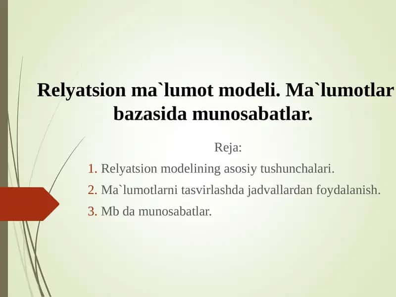 Relyatsion modelining asosiy tushunchalari
