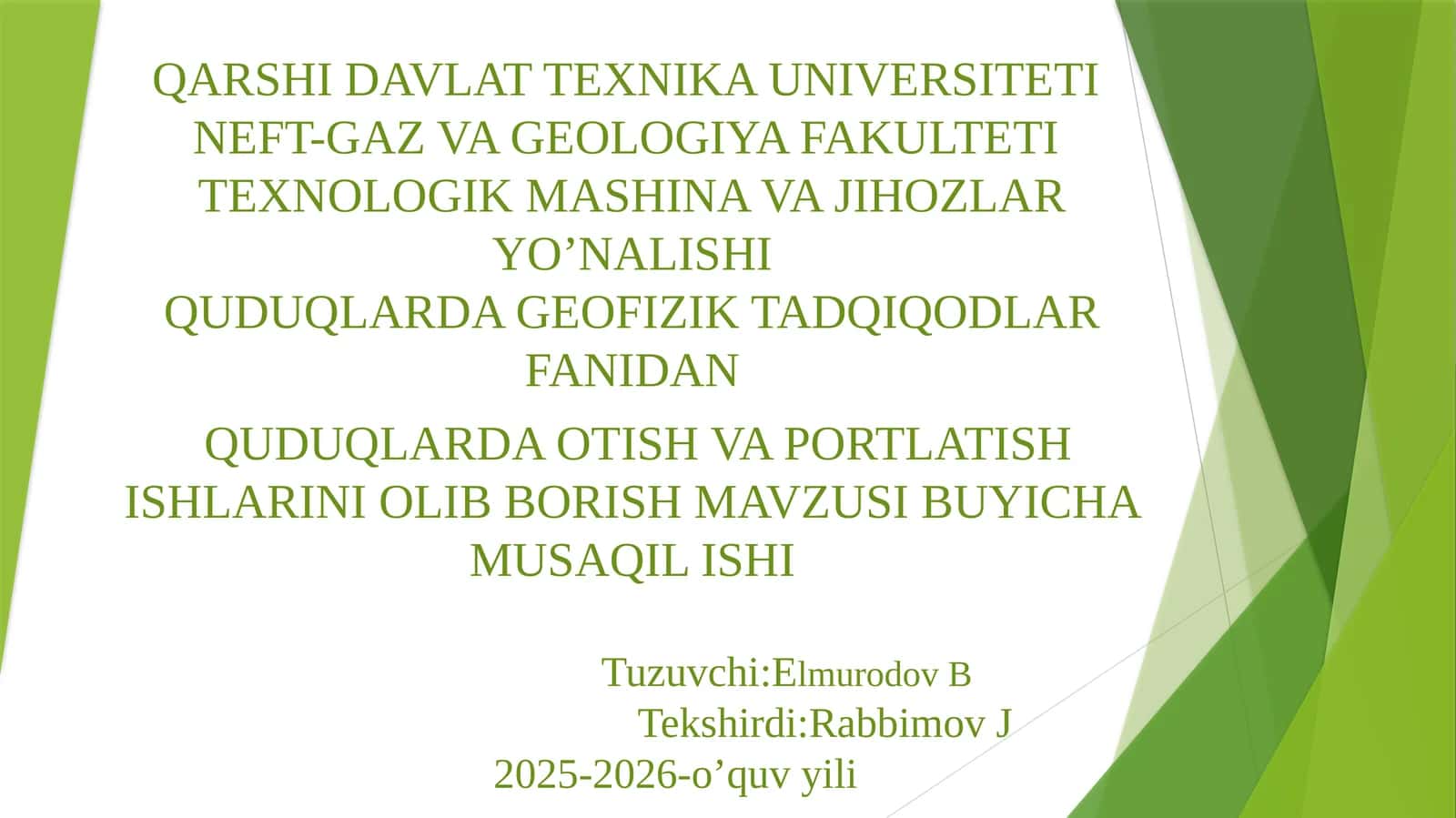 Quduqlarda Otish va Portlatish Ishlari