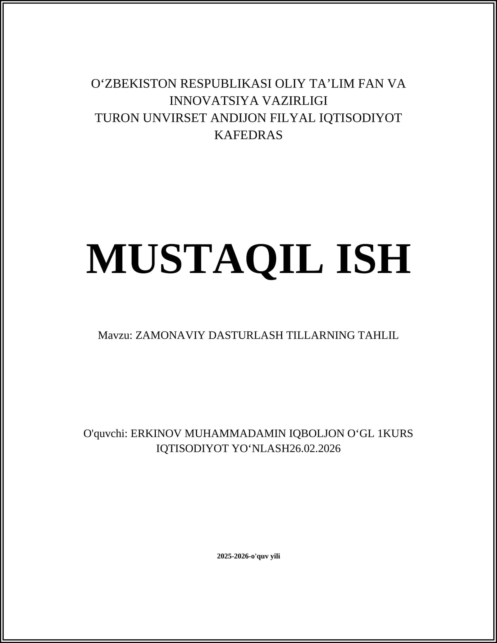 Zamonaviy Dasturlash Tillarining Tahlil