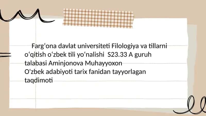 O'zbek adabiyoti tarixi fanidan tayyorlangan taqdimoti