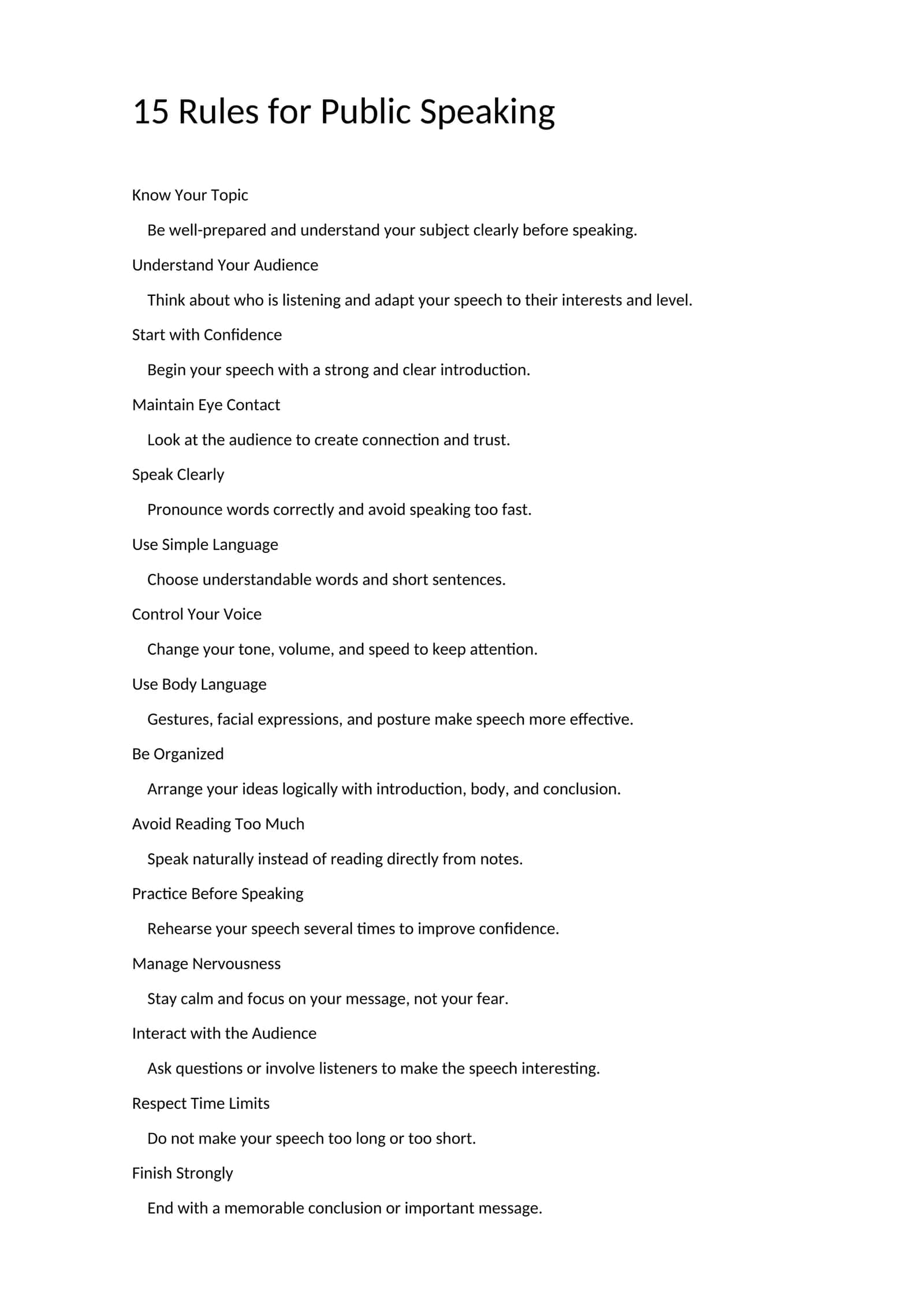 15 Rules for Public Speaking