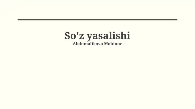 So'z yasalishi