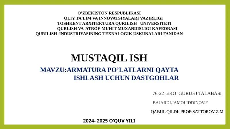 armatura po'latlarini qayta ishlash