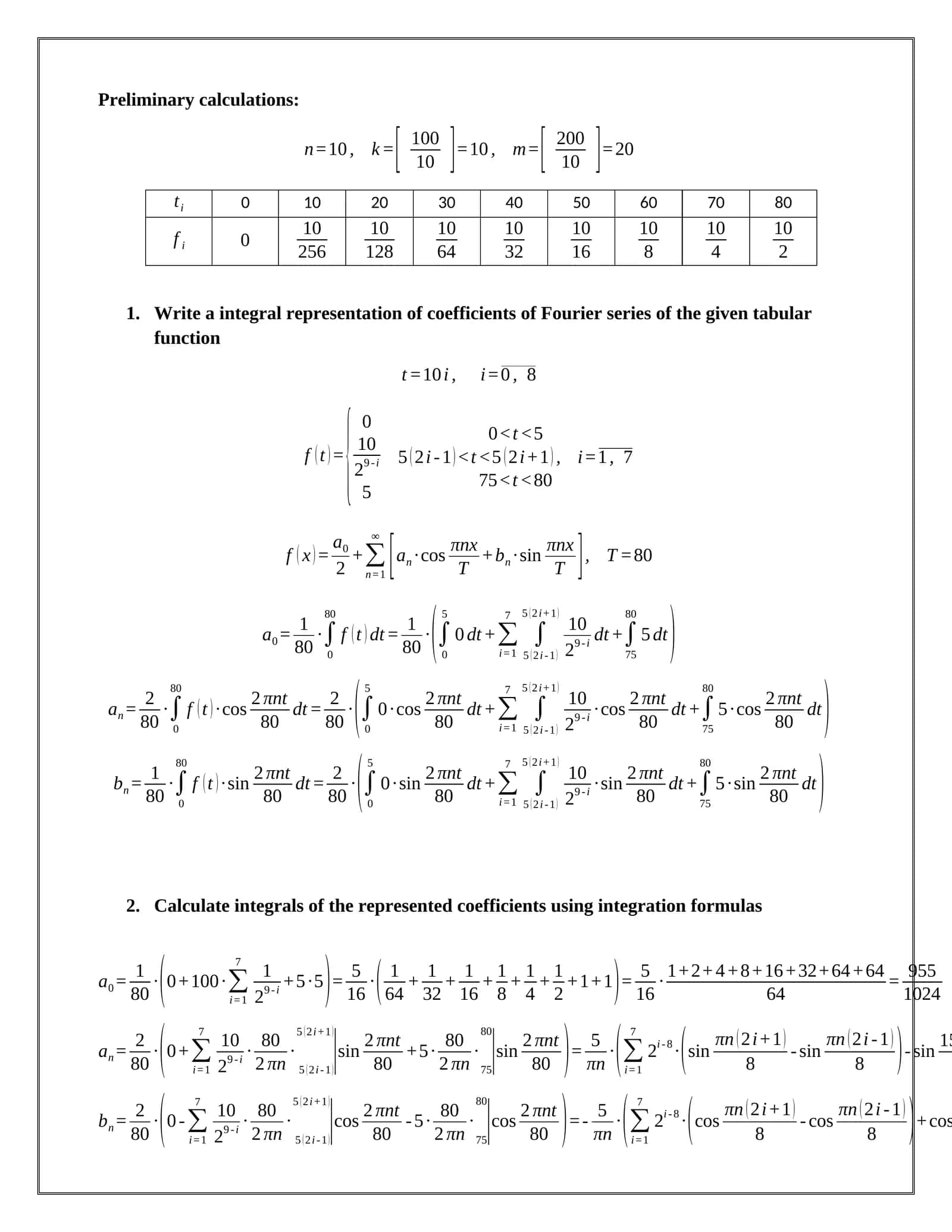 Preliminary calculations