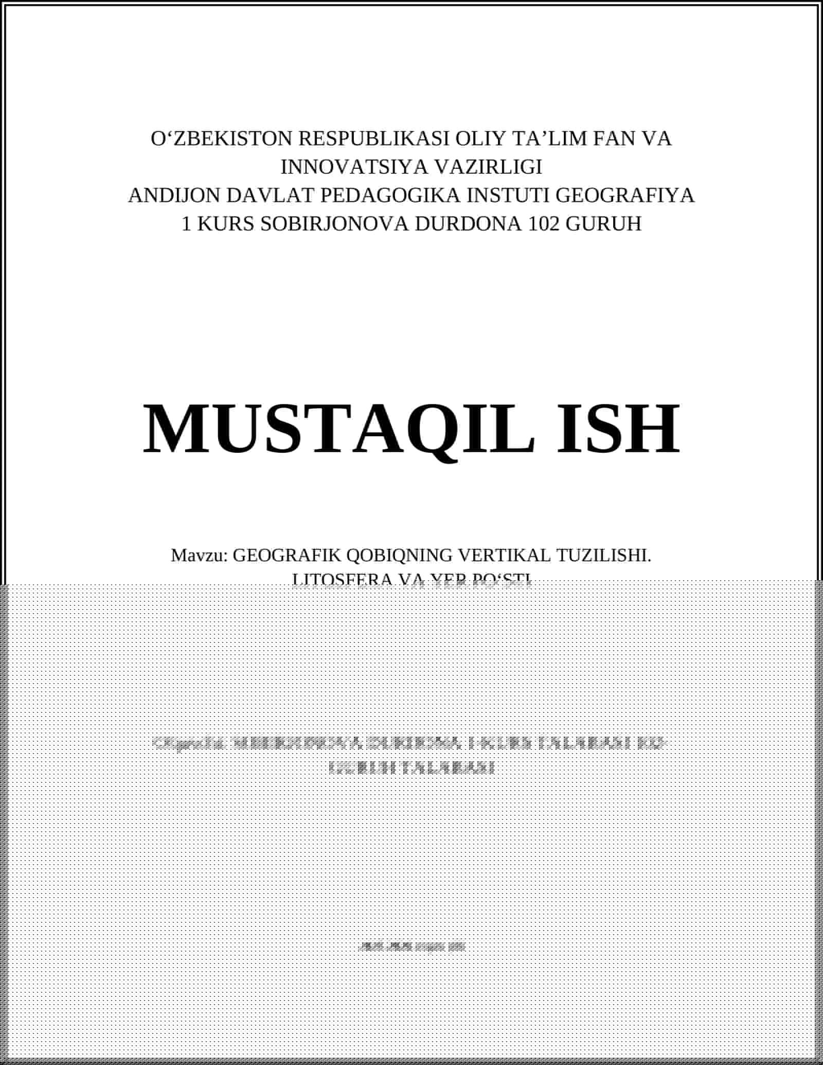 GEOGRAFIK QOBIQNING VERTIKAL TUZILISHI. LITOSFERA VA YER POʻSTI