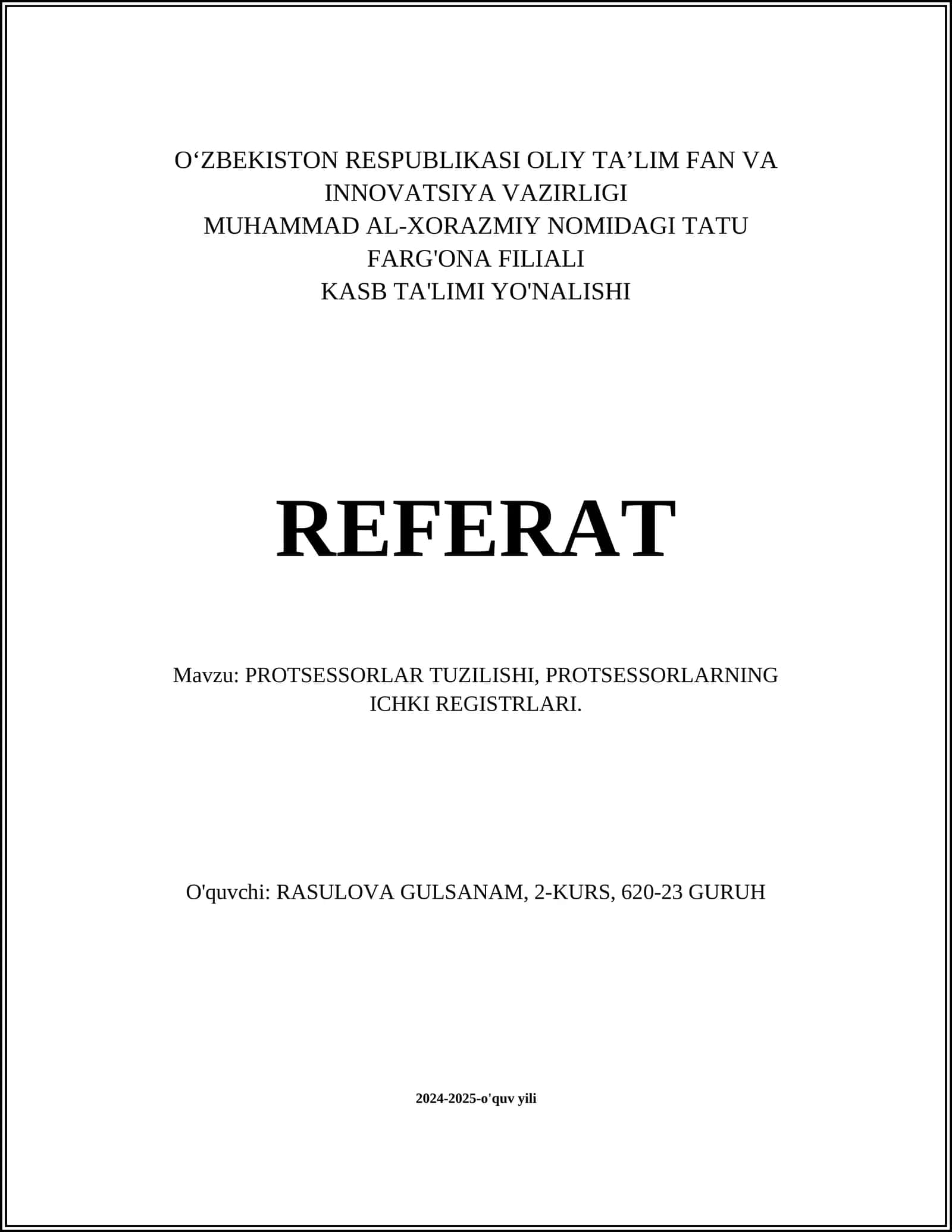 PROTSESSORLAR TUZILISHI, PROTSESSORLARNING ICHKI REGISTRLARI