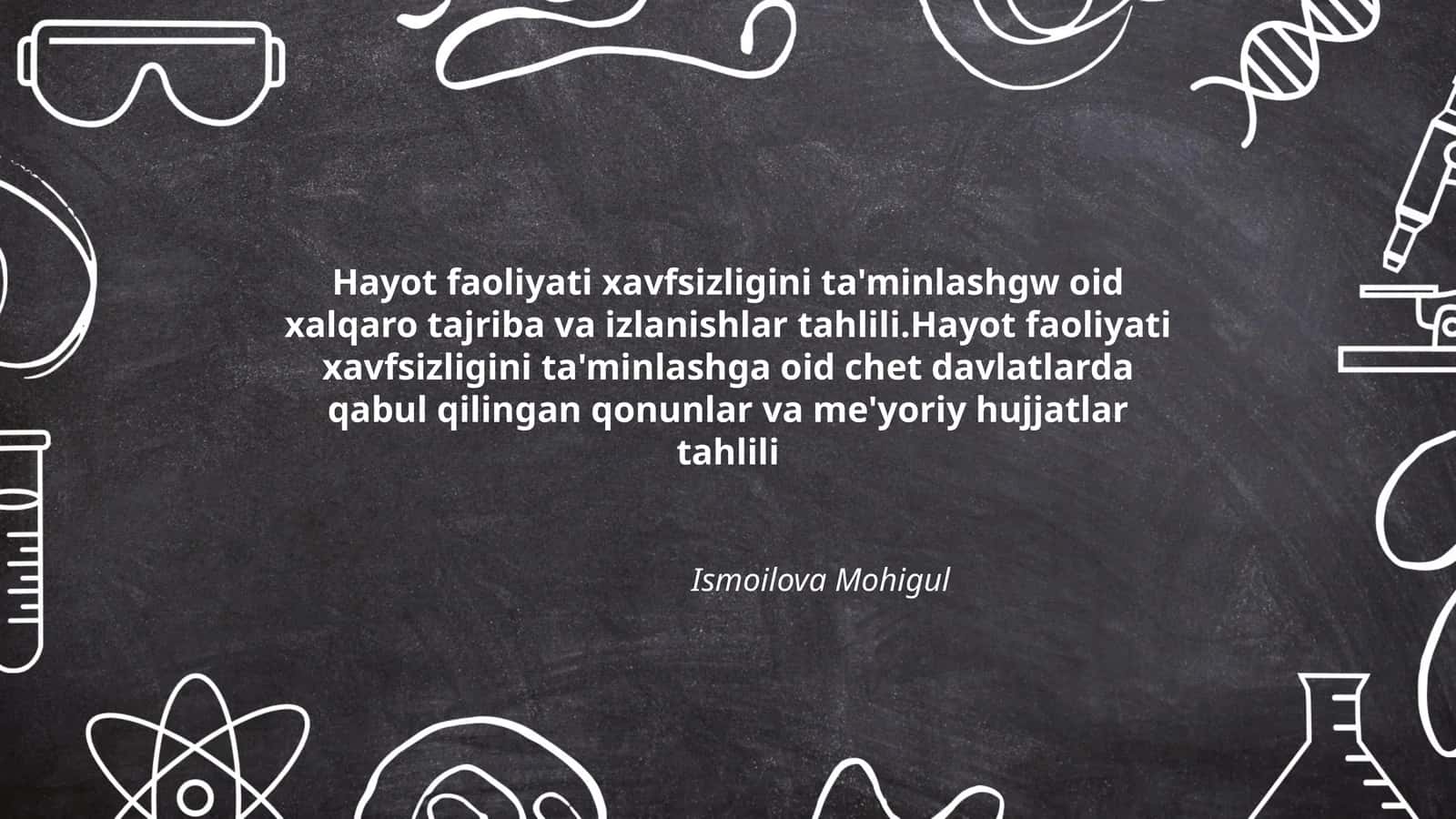Hayot faoliyati xavfsizligini ta'minlashgw oid xalqaro tajriba va izlanishlar tahlili