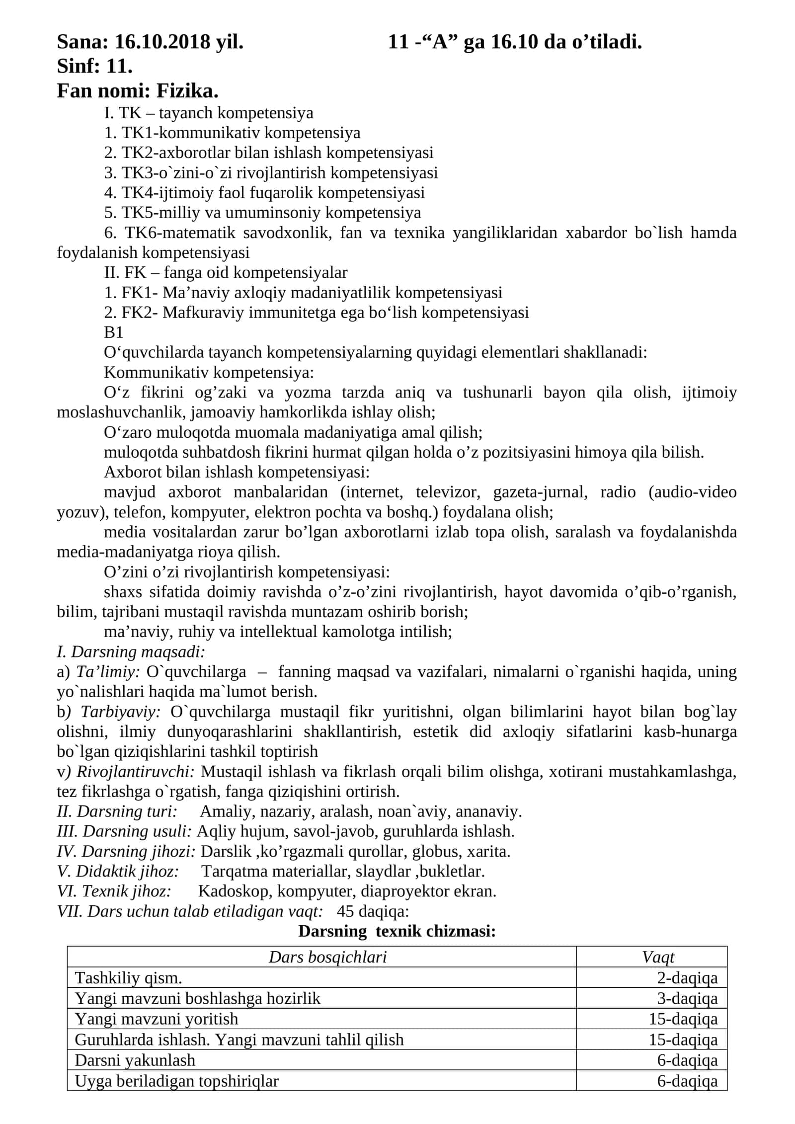 Fizika faniga oid kompetensiyalar