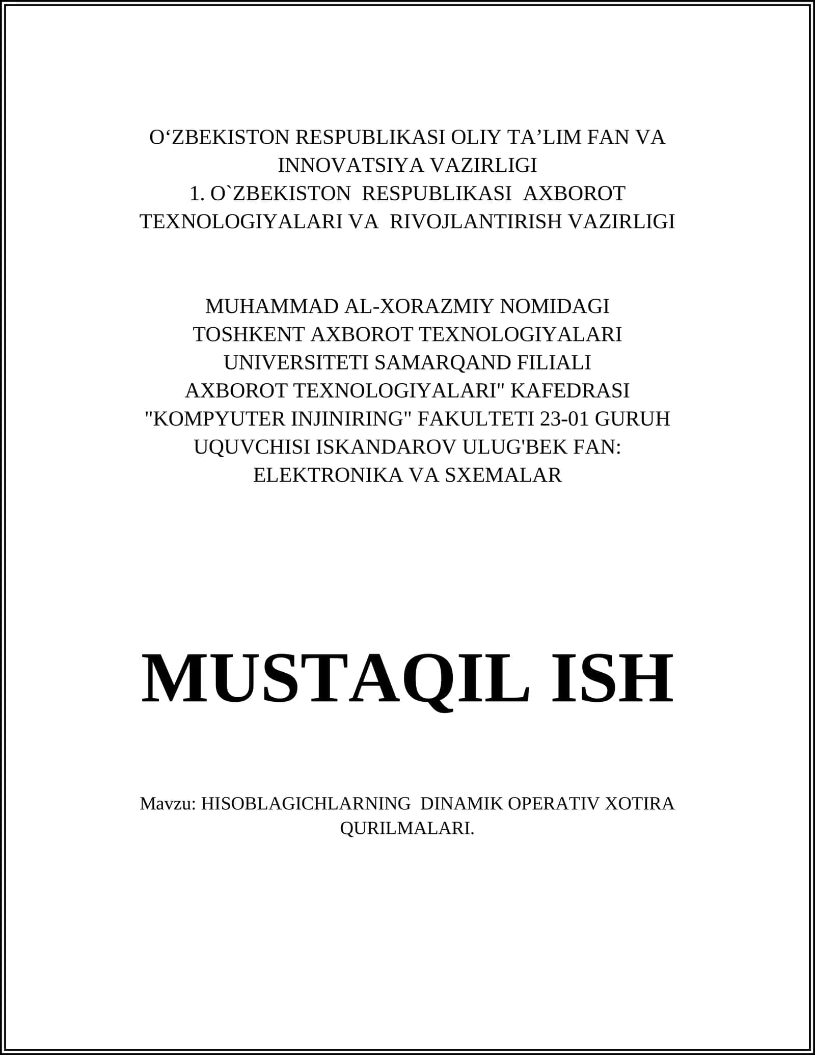 HISOBLAGICHLARNING DINAMIK OPERATIV XOTIRA QURILMALARI