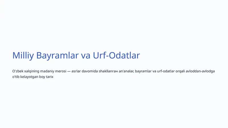 Milliy Bayramlar va Urf-Odatlar