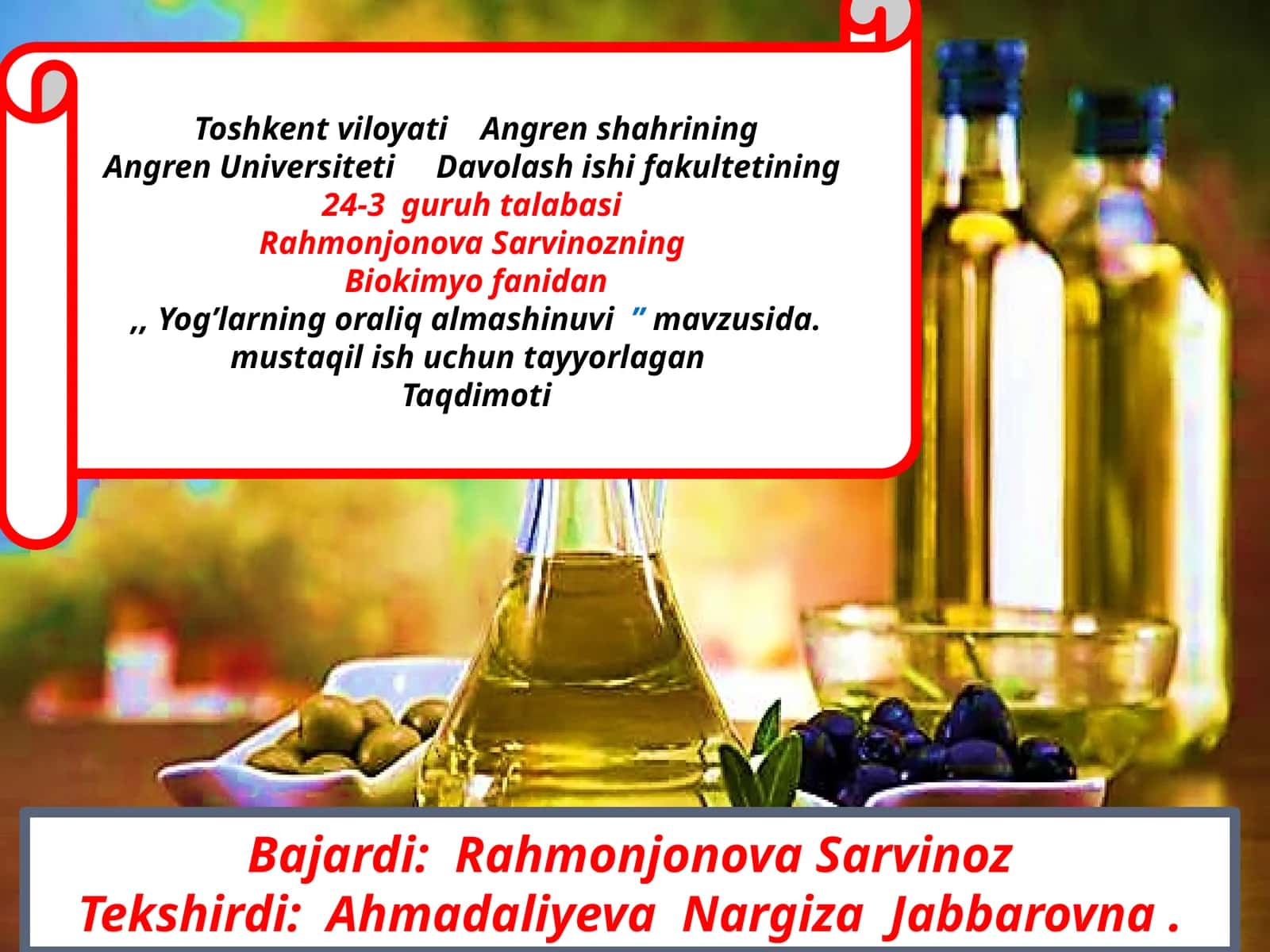"Yog’larning oralig' almashtirilishi" mavzusida mustaqil ish